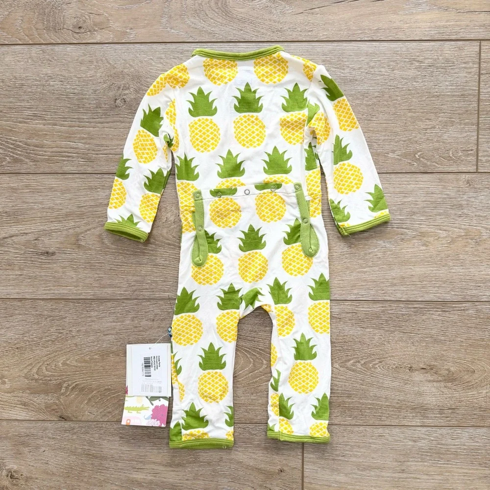 Kickee Pants Pineapple Coverall Sz 6-9 Months Bamboo Long Sleeve Soft‎ NEW